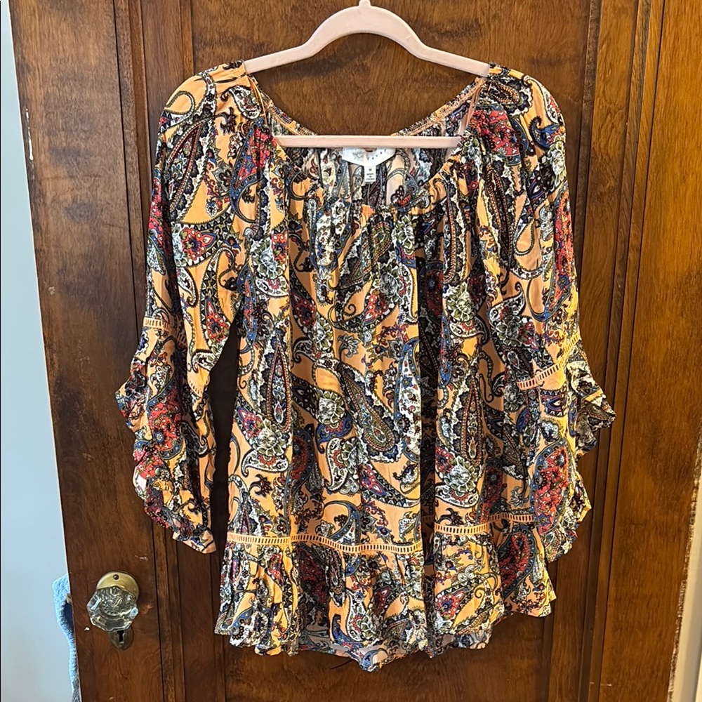 NWT Fever Orange and Red Paisley Blouse Size M